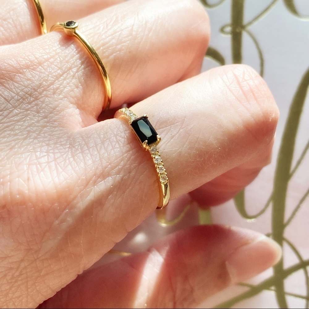 Baguette Noir Crystal Pave 18k Gold-Plated Ring 6